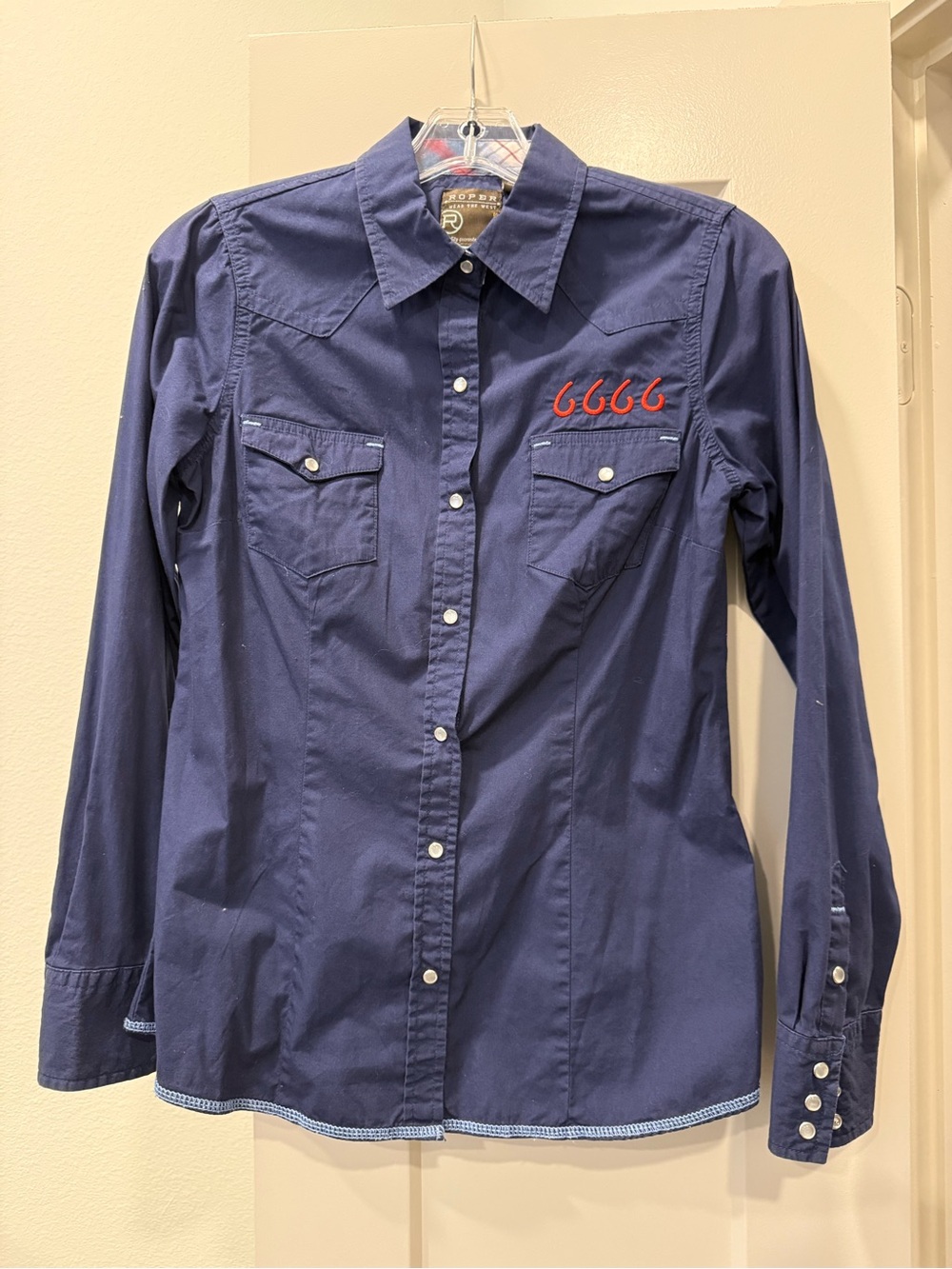 Roper/ Four Sixes Ranch Navy Shirt with Red Accent